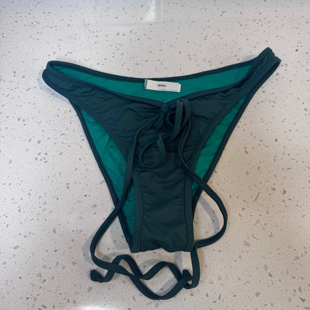 KYA Swim Womens Dark Teal Tie Front Bikini Bottoms Size Medium M Made in USA